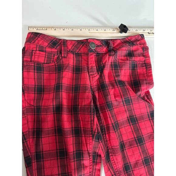 City Streets Pants Womens Size 1 Red & Black Plaid Cotton - Picture 6 of 9